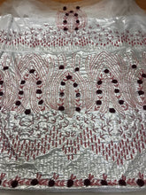 Load image into Gallery viewer, GREY Shimmer fabric Trending George wrapper set With side Fringes and Wine color Beaded Work - HBMG032