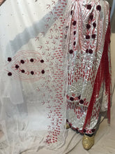 Load image into Gallery viewer, GREY Shimmer fabric Trending George wrapper set With side Fringes and Wine color Beaded Work - HBMG032