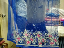 Load image into Gallery viewer, Lemon Green Heavy Beaded Net Lace George Wrapper With 2 Yard Blouse- NLVG060