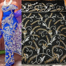 Load image into Gallery viewer, BLACK Net lace Heavy beaded VIP African George wrapper set - NLVG094