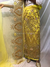 Load image into Gallery viewer, Latest New Design African Bride Yellow Net Fabric George wrapper Set - NLDG046