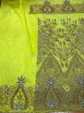 Load image into Gallery viewer, Latest New Design African Bride Yellow Net Fabric George wrapper Set - NLDG046