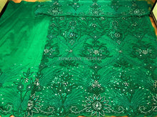 Load image into Gallery viewer, Beautiful Nigerian Green Color Pearl Beaded Net Lace Designer George - NLDG051