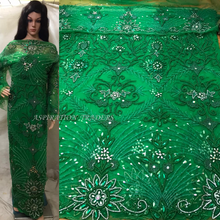 Load image into Gallery viewer, Beautiful Nigerian Green Color Pearl Beaded Net Lace Designer George - NLDG051