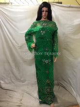 Load image into Gallery viewer, Beautiful Nigerian Green Color Pearl Beaded Net Lace Designer George - NLDG051