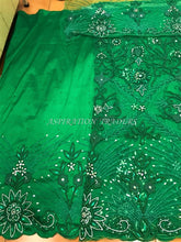 Load image into Gallery viewer, Beautiful Nigerian Green Color Pearl Beaded Net Lace Designer George - NLDG051