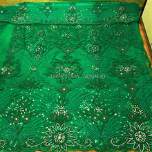 Load image into Gallery viewer, Beautiful Nigerian Green Color Pearl Beaded Net Lace Designer George - NLDG051