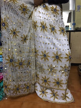 Load image into Gallery viewer, Light weight Beautiful Orange and Fushia Pink colors shade Net Lace Designer George - NLDG052