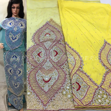 Load image into Gallery viewer, SKY BLUE color Net Lace Designer George Set Shine Thread & Solid beads work - NLDG053