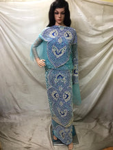 Load image into Gallery viewer, SKY BLUE color Net Lace Designer George Set Shine Thread & Solid beads work - NLDG053