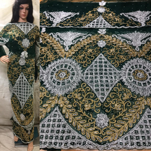 Load image into Gallery viewer, DARK GREEN Beautiful White Gold Stones Beads Net Lace Designer George Set - NLDG054