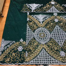 Load image into Gallery viewer, DARK GREEN Beautiful White Gold Stones Beads Net Lace Designer George Set - NLDG054