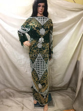 Load image into Gallery viewer, DARK GREEN Beautiful White Gold Stones Beads Net Lace Designer George Set - NLDG054