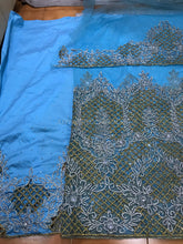 Load image into Gallery viewer, Sky Blue High Grade Heavy Beaded Net Lace Designer George Set - NLDG055
