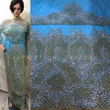 Load image into Gallery viewer, Sky Blue High Grade Heavy Beaded Net Lace Designer George Set - NLDG055