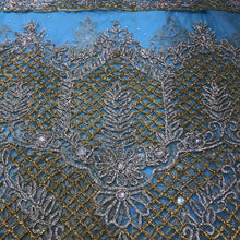Load image into Gallery viewer, Sky Blue High Grade Heavy Beaded Net Lace Designer George Set - NLDG055