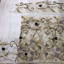 Load image into Gallery viewer, White Color Designer Net Lace Designer African George Wrapper With Beaded Blouse- NLDG057