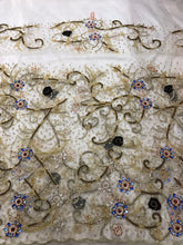 Load image into Gallery viewer, White Color Designer Net Lace Designer African George Wrapper With Beaded Blouse- NLDG057