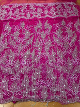 Load image into Gallery viewer, Fushia Pink Fringes Design Net Lace Designer African George Wrapper set - NLDG058