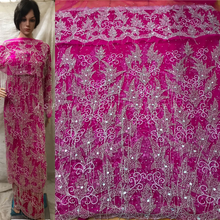 Load image into Gallery viewer, Fushia Pink Fringes Design Net Lace Designer African George Wrapper set - NLDG058
