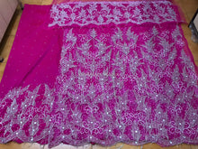 Load image into Gallery viewer, Fushia Pink Fringes Design Net Lace Designer African George Wrapper set - NLDG058