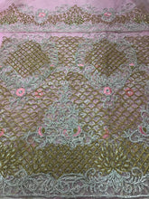 Load image into Gallery viewer, Baby Pink Crystal Work Net Lace Designer African George Wrapper set - NLDG059