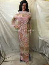 Load image into Gallery viewer, Baby Pink Crystal Work Net Lace Designer African George Wrapper set - NLDG059