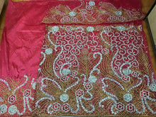 Load image into Gallery viewer, Dark Green Heavy Beaded Net Lace Designer George with Blouse - NLDG060