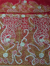 Load image into Gallery viewer, Dark Green Heavy Beaded Net Lace Designer George with Blouse - NLDG060