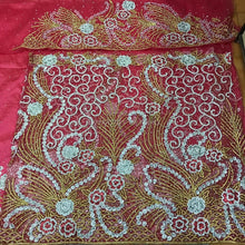 Load image into Gallery viewer, Dark Green Heavy Beaded Net Lace Designer George with Blouse - NLDG060