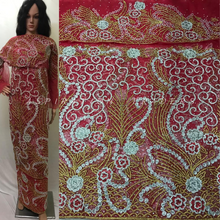 Load image into Gallery viewer, Dark Green Heavy Beaded Net Lace Designer George with Blouse - NLDG060