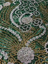 Load image into Gallery viewer, Dark Green Heavy Beaded Net Lace Designer George with Blouse - NLDG060