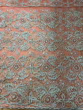 Load image into Gallery viewer, Sweet Peach color White Crystal Stone Beaded Net Lace George wrapper set - NLDG062