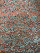 Load image into Gallery viewer, Sweet Peach color White Crystal Stone Beaded Net Lace George wrapper set - NLDG062
