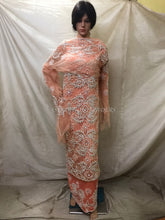 Load image into Gallery viewer, Sweet Peach color White Crystal Stone Beaded Net Lace George wrapper set - NLDG062