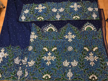 Load image into Gallery viewer, Navy Blue ALL Sequience Beads Work NET George Wrapper set - NLDG067