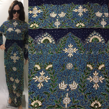 Load image into Gallery viewer, Navy Blue ALL Sequience Beads Work NET George Wrapper set - NLDG067