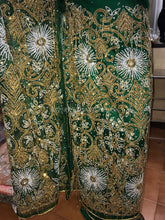 Load image into Gallery viewer, Nigerian Greesn Fringes Heavy Beaded NET Lace Designer George Wrapper set - NLDG070