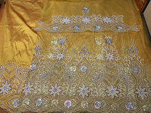 Load image into Gallery viewer, Mustard Yellow Golden NET Lace Hand Work Beaded George Wrapper set - NLDG071