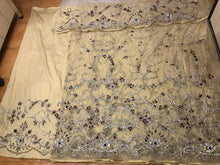 Load image into Gallery viewer, Champagne Gold NET Lace Hand beaded Crystal Stonework George Wrapper with Matching Blouse - NLDG072