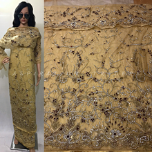 Load image into Gallery viewer, Champagne Gold NET Lace Hand beaded Crystal Stonework George Wrapper with Matching Blouse - NLDG072
