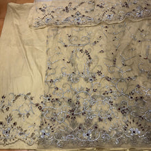 Load image into Gallery viewer, Champagne Gold NET Lace Hand beaded Crystal Stonework George Wrapper with Matching Blouse - NLDG072