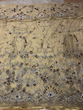 Load image into Gallery viewer, Champagne Gold NET Lace Hand beaded Crystal Stonework George Wrapper with Matching Blouse - NLDG072