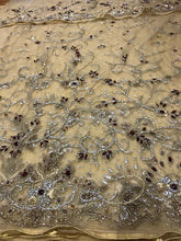 Load image into Gallery viewer, Champagne Gold NET Lace Hand beaded Crystal Stonework George Wrapper with Matching Blouse - NLDG072