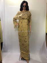 Load image into Gallery viewer, Champagne Gold NET Lace Hand beaded Crystal Stonework George Wrapper with Matching Blouse - NLDG072