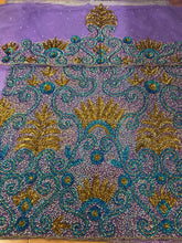 Load image into Gallery viewer, Lilac color fully beaded with sequence beads hand work net george wrapper set - NLDG074