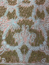 Load image into Gallery viewer, Sweet Peach Color Heavy Beaded Net Lace Designer George Wrapper Set - NLDG075