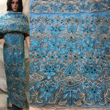 Load image into Gallery viewer, High Quality Aspiration Silk Taffeta and Net Fabrics George With Stone Work Nigerian George Wrapper set - NLDG077