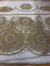 Load image into Gallery viewer, Off white color Net Lace Golden Work Designer George wrapper set - NLDG080