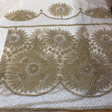 Load image into Gallery viewer, Off white color Net Lace Golden Work Designer George wrapper set - NLDG080